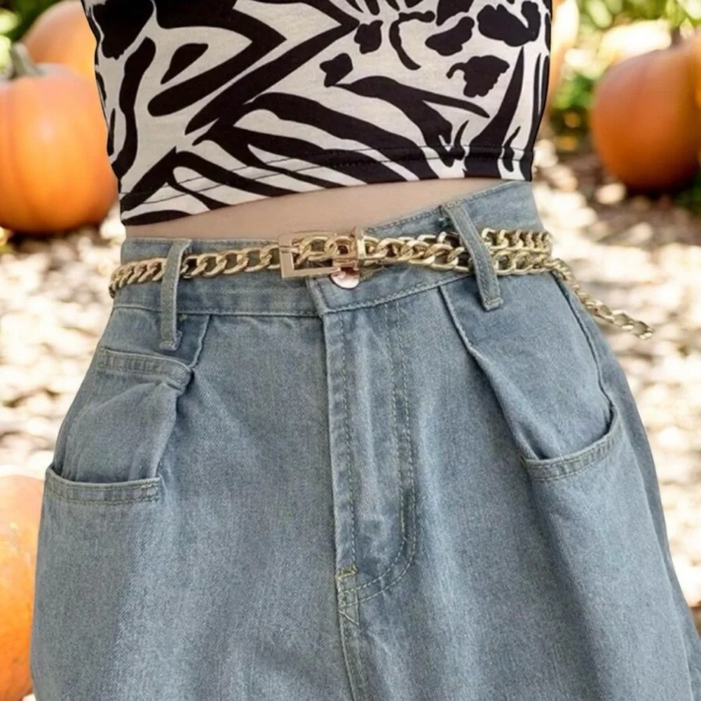 Stylish Chain Belt Casual Golden Plated Metal Waist Chain Adjustable One‎ Size